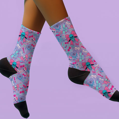 Cherry Skull Pastel Coquette Bow Socks