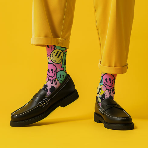 Melting Smiley 90s Retro Crew Socks