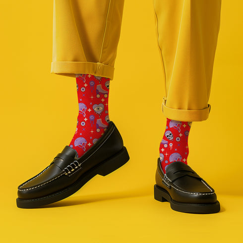 Red Roller Skate Skull Socks