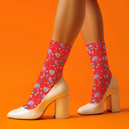 Red Roller Skate Skull Socks