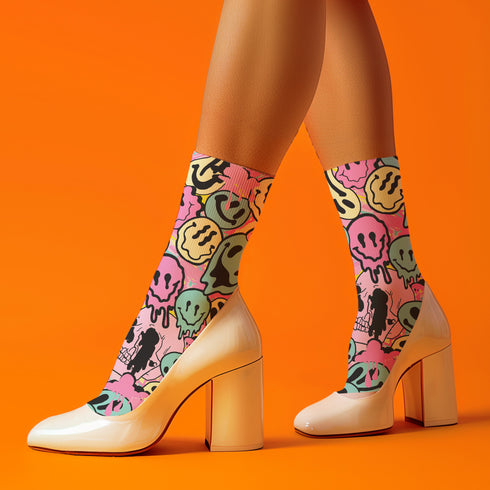Melting Smiley 90s Retro Crew Socks