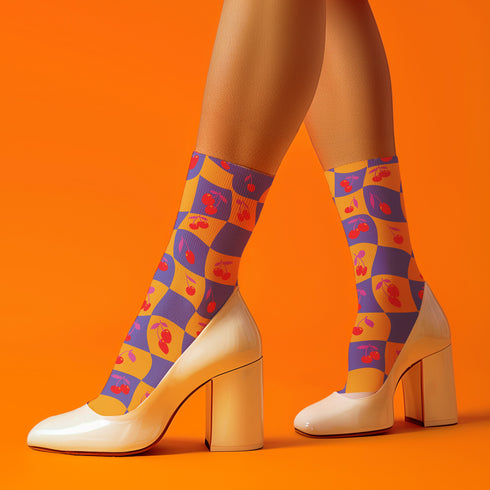 Retro Wavy Cherry Socks in Purple