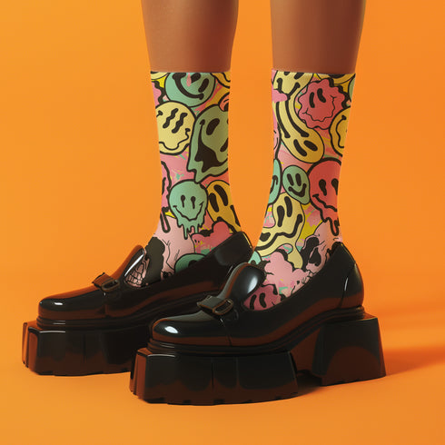 Melting Smiley 90s Retro Crew Socks