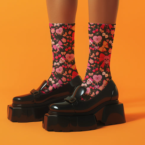Coquette Cherry Skull Socks