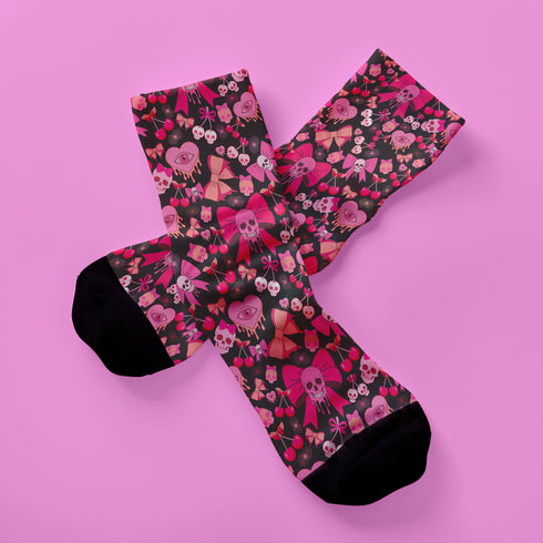 Coquette Cherry Skull Socks