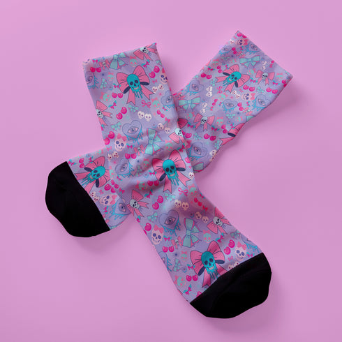 Cherry Skull Pastel Coquette Bow Socks