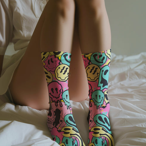 Melting Smiley 90s Retro Crew Socks