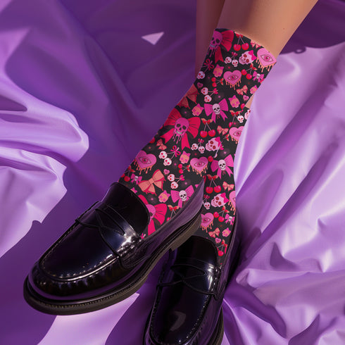 Coquette Cherry Skull Socks