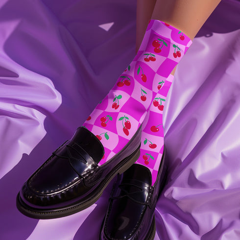Wavy Cherry Socks in Pink
