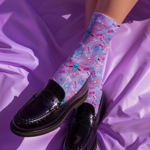 Cherry Skull Pastel Coquette Bow Socks