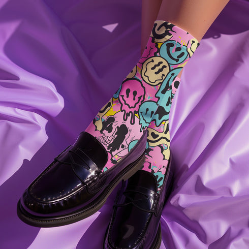 Melting Smiley 90s Retro Crew Socks