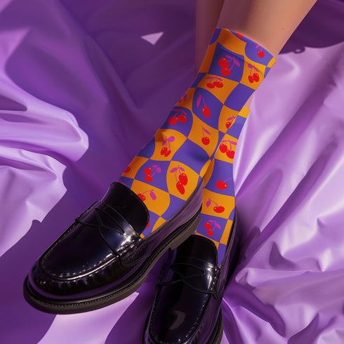 Retro Wavy Cherry Socks in Purple