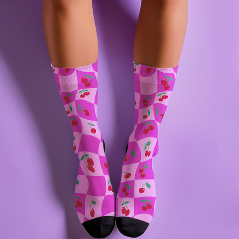 Wavy Cherry Socks in Pink