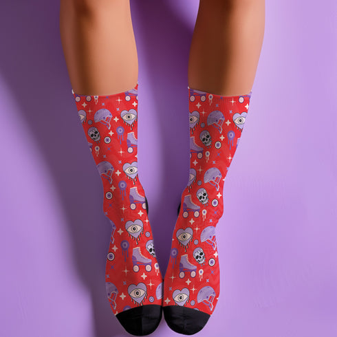 Red Roller Skate Skull Socks