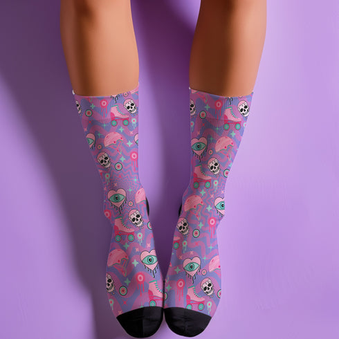Pink Roller Skate Skull Socks