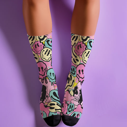 Melting Smiley 90s Retro Crew Socks