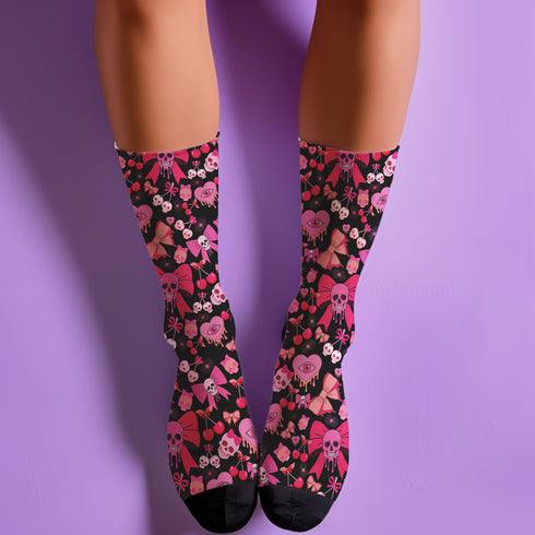 Coquette Cherry Skull Socks