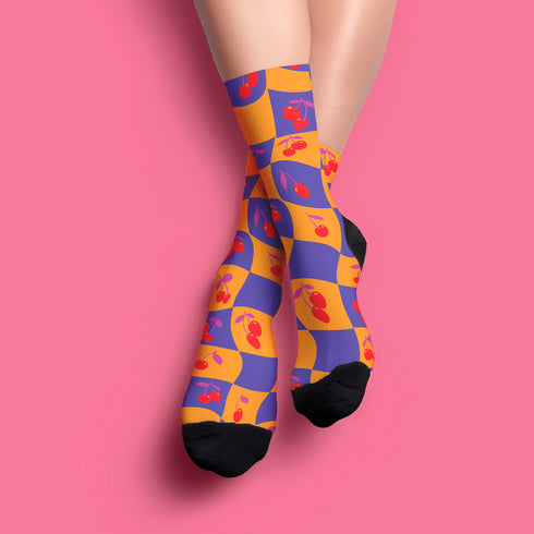 Retro Wavy Cherry Socks in Purple