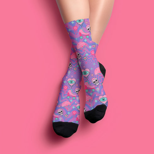 Pink Roller Skate Skull Socks