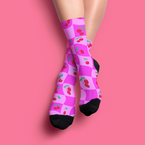Wavy Cherry Socks in Pink