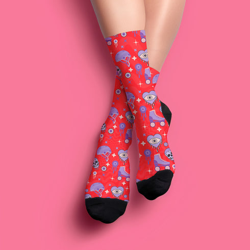 Red Roller Skate Skull Socks