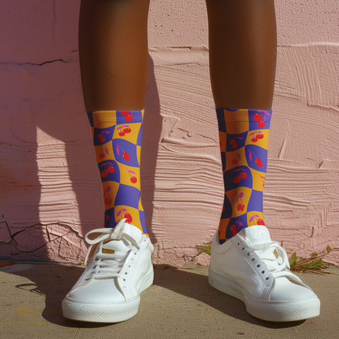Retro Wavy Cherry Socks in Purple