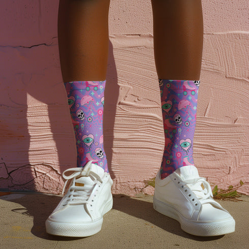Pink Roller Skate Skull Socks