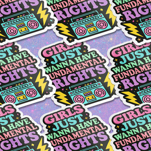Feminist sticker sheet measuring 9.8x14 inches featuring 6 kiss-cut vinyl stickers with matte finish. Includes designs: “Consent or Coffin” (4.1x4), “Girls Just Wanna Have Fundamental Rights” (3.5x4.1), “Hex the System” (3.6x3.7), “Romanticize Your Rage” (3.7x3.3), “Tell Me to Smile and I’ll Scream” (3.6x3.6), and “Soft But Not Sorry” (~3.3"). Weather-resistant, semi-permanent adhesive, ideal for laptops, water bottles, and journals.