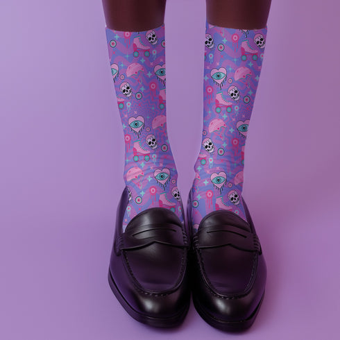 Pink Roller Skate Skull Socks