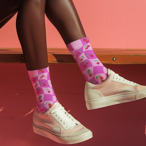 Wavy Cherry Socks in Pink