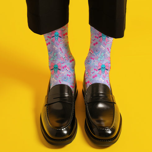 Cherry Skull Pastel Coquette Bow Socks