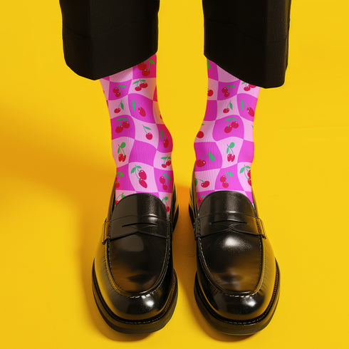 Wavy Cherry Socks in Pink