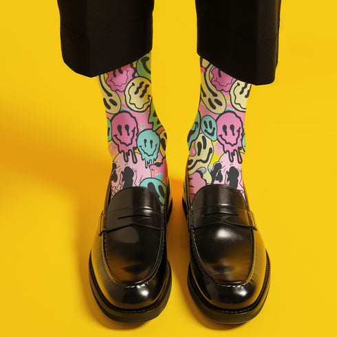 Melting Smiley 90s Retro Crew Socks