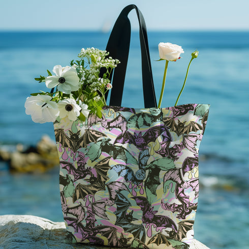 Bats in Lavender Twilight Large Tote Bag in Bat Motif