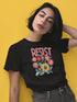 Black unisex t-shirt with "Resist" in bold, embroidered-style floral print. Political activism shirt with a vintage, handcrafted feel.
