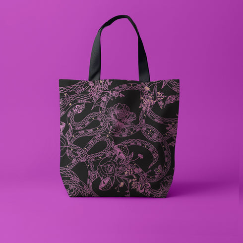 Midnight Garden Serpent Canvas Shoulder Tote in Pink