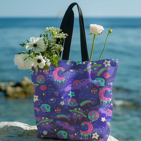Galactic Gaze Carryall Shoulder Tote in Cosmic Purple