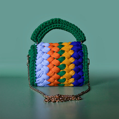 Harmony Woven Crochet Handbag in Emerald & Blue