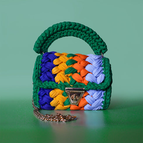 Harmony Woven Crochet Handbag in Emerald & Blue