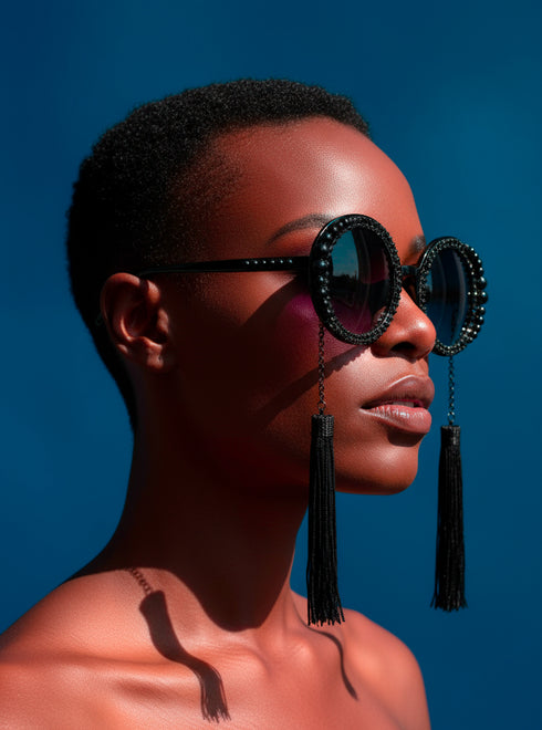 Elton Tassel Oversized Round Sunglasses
