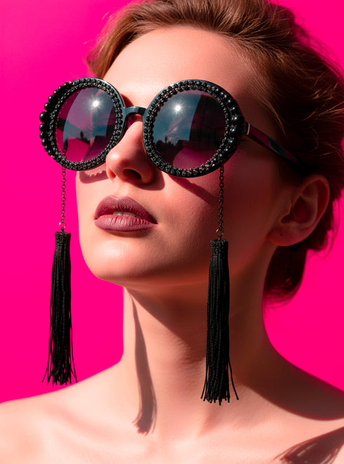 Elton Tassel Oversized Round Sunglasses