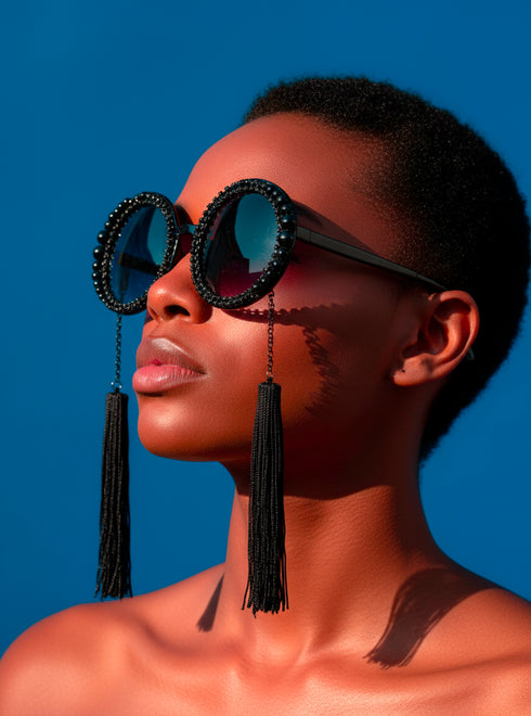 Elton Tassel Oversized Round Sunglasses