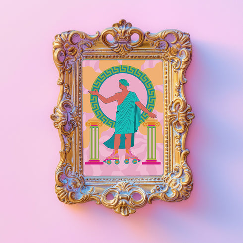 Greek Statue on Roller Skates Art Print