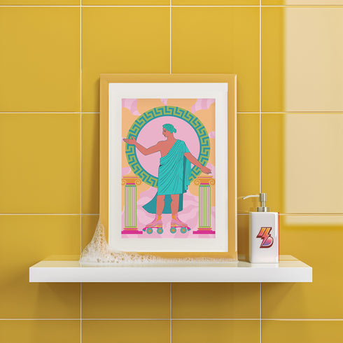 Greek Statue on Roller Skates Art Print