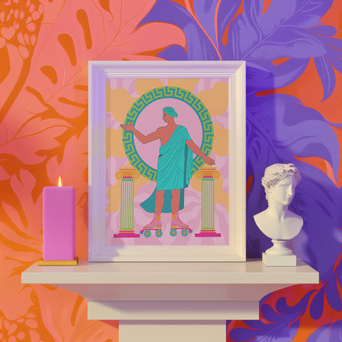 Greek Statue on Roller Skates Art Print