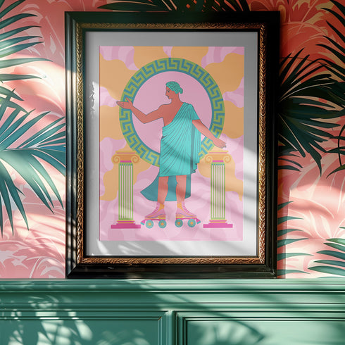 Greek Statue on Roller Skates Art Print