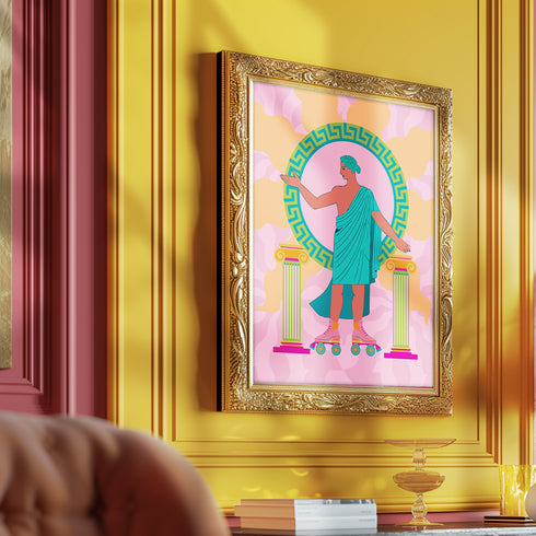 Greek Statue on Roller Skates Art Print