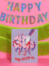 A 5x7 folded birthday card featuring a horror-themed design. The front shows the number “30s” in pink, gooey lettering with blood splatters and a dripping butcher knife through it. The bottom reads “YOU KILLED IT!” in red, jagged font. The inside right panel reads “HERE’S TO THE NEXT VICTIM: YOUR FORTIES!” with red blood dripping from the top. Card is printed on smooth white cardstock and comes with a white envelope. Designed for a milestone 40th birthday.
