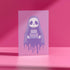 Birthday card featuring a cute cartoon grim reaper holding a birthday cake on pink background. The reaper wears a purple cloak and has a white skull face. It's carrying a small purple cake with three lit candles. The reaper's cloak drips like melting icing at the bottom. Ideal for Halloween birthdays or gothic-themed celebrations. Inside greeting: "Hope your B-day is spooky AF and sweet as cake!"