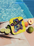 Square coasters featuring psychedelic multicolored possums wearing star-studded cowboy hats against bright neon yellow backgrounds with colorful stars. Weird trash panda drink coasters, funky possum barware, eclectic table decor, maximalist animal accessories.